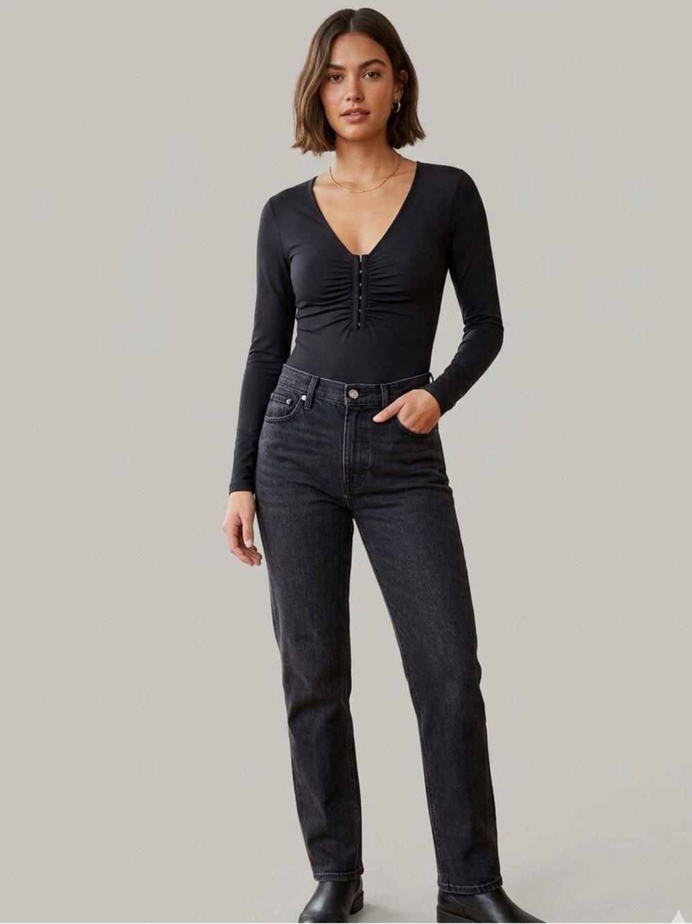 Abercrombie & Fitch Soft A&F Black Long Sleeve Bodysuit